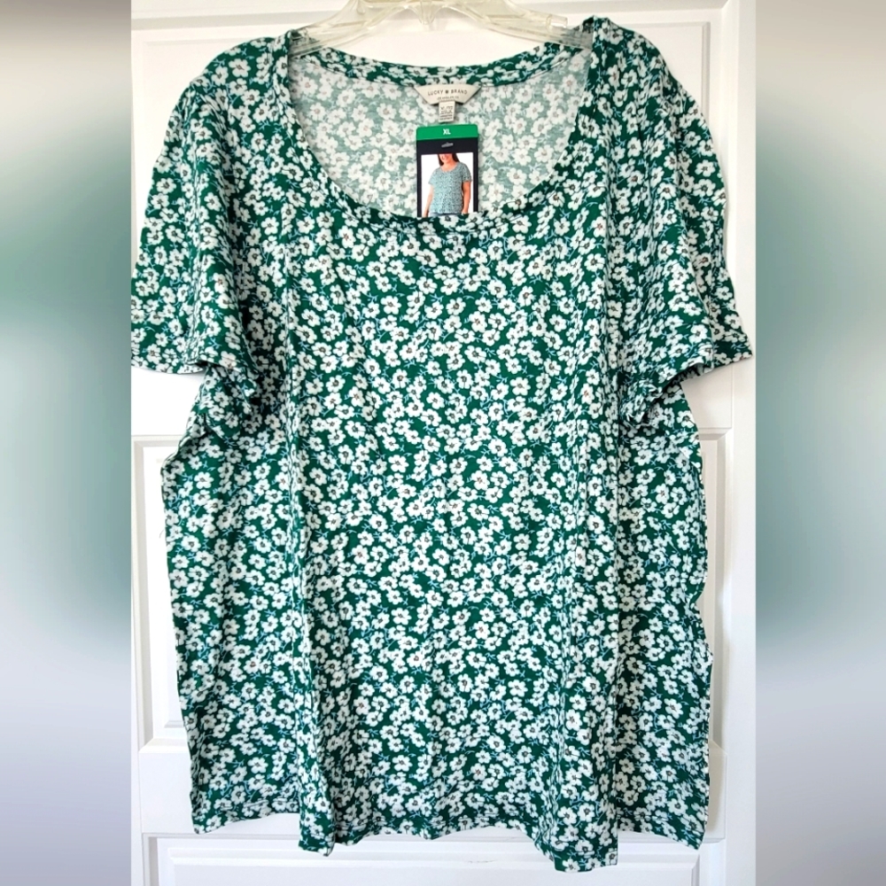 Lucky Brand green floral cotton woman's top in XL